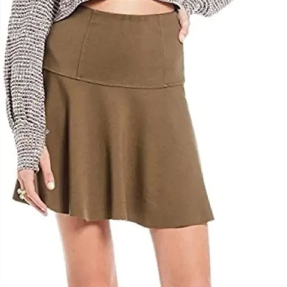 NWT Free People Army Green Raw Hem Highlands Ruffled A-Line Mini Skirt • Sz S 🗣